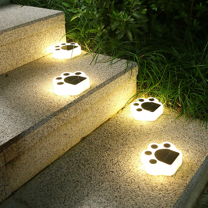 Outdoor Solar Powered Garden Cat Paw Lawn LED Lights